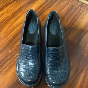 Clarks Artisan Mill Square blue-Black Leather Croco-Print Casual Loafer Size 9.5